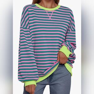 ☔️🔹️NWT Neon & Striped Drop Shoulder Oversized Sweatshirt Medium
